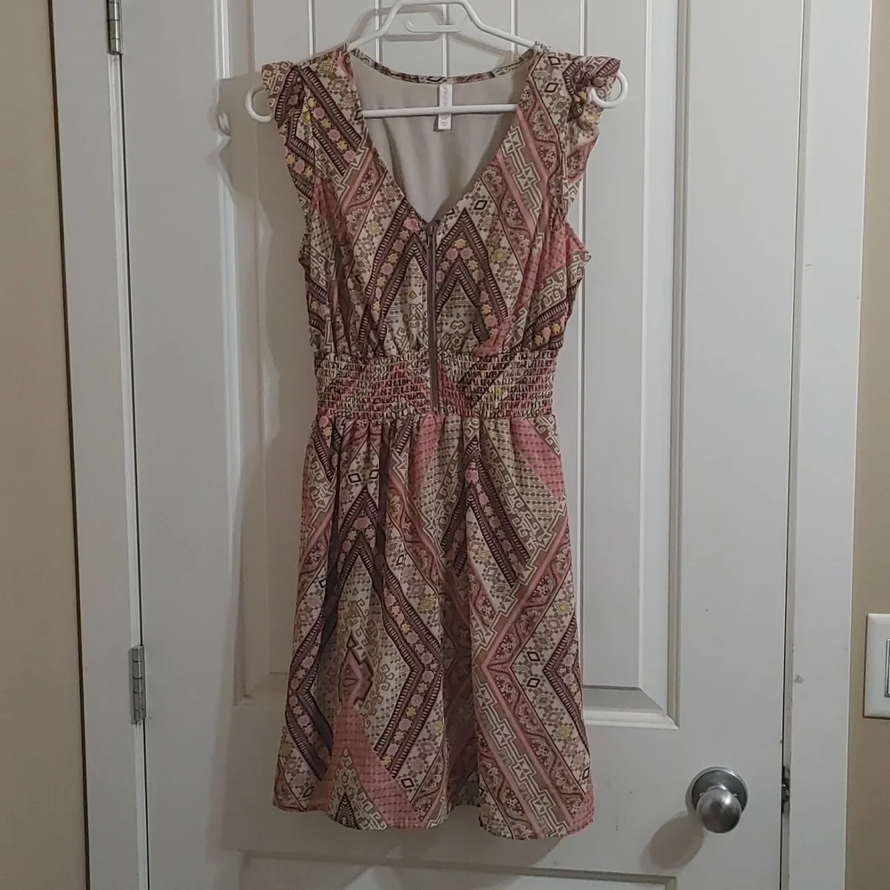 Exhilaration vintage feel pink, beige and brown light spring flattering Dress - Picture 10 of 15